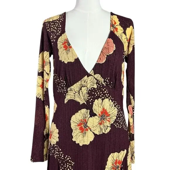 Free People Calla Midi Maxi Dress in Plum Combo Size XL Edgy Floral 90s Bohemian - Picture 10 of 15